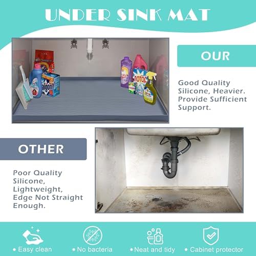 URMONA Waterproof Silicone Under Sink Mat 40'' x 22'' Shelf Liner for Kitchen and Bathroom, Cabinet and Counter Protector, Storage and Organizers, Litter Mat, Pet Cat Puppy Essentials(Navy) - Image 5