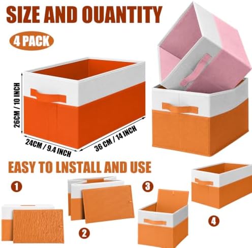 Junkin 4 Pcs Pink Orange Collapsible Storage Bins Baskets Fabric Storage Cubes 14x10x9'' Large Closet Organizer for Shelve Colorful Foldable Basket with Handle for Sunset Party Nursery Classroom Decor - Image 2