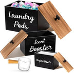 Dandat 3 Pcs Wood Laundry Pods Container Farmhouse Decoration Laundry Room Organization and Storage, Rustic Dryer Sheet Holder Scent Booster Container Set with Scoop(Black) by Dandat
