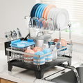 iSPECLE 2 Tier Dish Drying Rack for Kitchen Counter - Large Drainer, Silver by iSPECLE