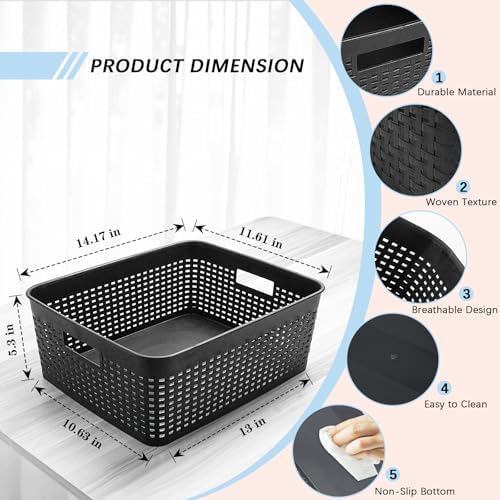 Soddeph Plastic Storage Baskets for Cabinets, Household Pantry Organization with Handle,Organizer Bins for Room,Bathrooms,Under-Sink,Kitchen (Black, L-3PACK) - Image 2