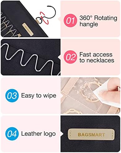 BAGSMART Hanging Jewelry Organizer Necklace/Earring/Ring 2-Sided XL Black - Image 4