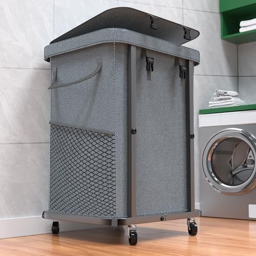 Laundry Hamper with Lid,150L Rolling Laundry Basket with Wheels,Grey by Unlockyourhomestoragelife