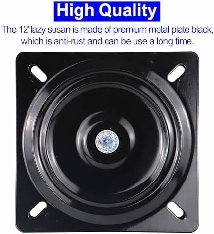 12 Inch Lazy Susans Turntable Bearings Swivel Zinc Plate, Black Square Lazy Susan Hardware, Heavy Duty Lazy Susan Replacement Parts for Table, Chair, Round Bar Stools(1 Pack) - Image 4