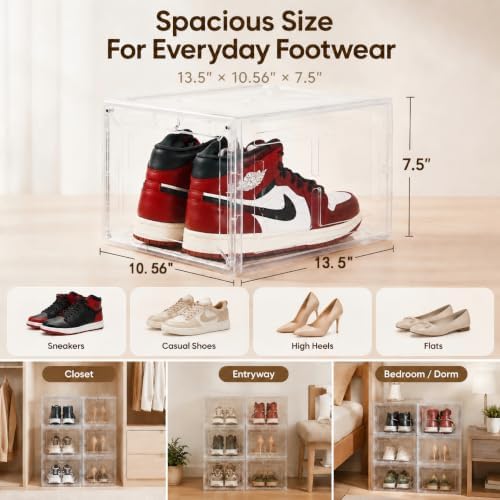 Clear Shoe Storage Boxes,2026 2nd Gen Thickened Hard Plastic Stackable Organizer with Magnetic Door,Folding Shoe Racks for Closet,Large Sneaker Display Cases for Sneakers and Ankle Boots,6 PCS - Image 2