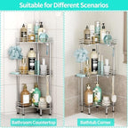 HapiRm Standing Corner Shower Caddy - 3 Tier Shower Shelf Corner with Soap Holder, Rustproof Bathroom Standing Organizer with 4 Hooks, Silver - Image 4