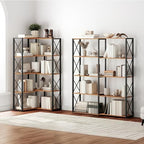 HOOBRO Corner Bookshelf, 5-Tier Industrial Corner Bookcase, Open Display Storage Rack, Vertical or L-Shaped, for Office, Living Room, Bedroom, Rustic Brown and Black BF66SJ01 - Image 2