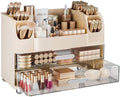 Delamu Large Makeup Organizer Countertop with 6 Brush Holders, Cream White by DELAMU