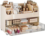 Delamu Large Makeup Organizer Countertop with 6 Brush Holders, Cream White by DELAMU