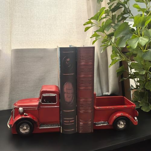 Decorative Book Ends Vintage Bookends: Metal Truck Book Stopper for Heavy Books - Farmhouse Decor for Shelf Table Coffee Bar Office Home - Gift for Adults Men Teen (Vintage Red) - Image 6