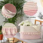 TeoKJ Storage Baskets 3 Packs, Storage Basket for toys,Towel, Storage Bins, Woven Basket for Shelves Bedroom Laundry Nursery, White & Pink - Image 3