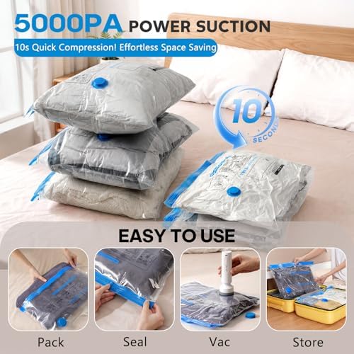 18 Pack Vacuum Storage Bags for Travel with Rechargeable Cordless Pump, Space Saver Bags for Clothes, Compression Packing Bags for Luggage and Suitcase - Image 3