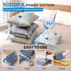 18 Pack Vacuum Storage Bags for Travel with Rechargeable Cordless Pump, Space Saver Bags for Clothes, Compression Packing Bags for Luggage and Suitcase - Image 3