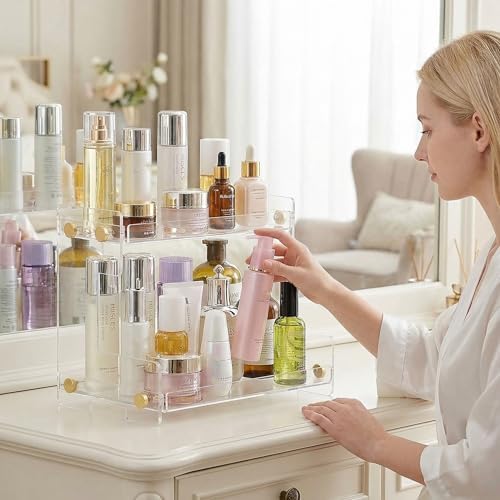 FFK Bathroom Organizer Countertop 2-Tier Storage：Bathroom Counter Organizer Acrylic Standing Holder Cosmetic Storage Perfume Shelf for Bathroom Bedroom Dressing Table1 - Image 3