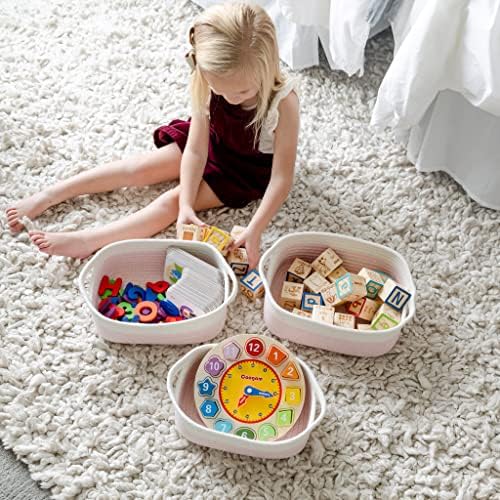 NaturalCozy 5-Piece Rectangle Storage Basket Set- Natural Cotton Rope Woven Baskets for Organizing! Small Basket for Montessori, Baby Nursery, Dog Toy Baskets, Cat Toy Box, Bathroom Organization Bin - Image 4