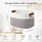 ECDYQXVU 15x10x9 Woven Cotton Rope Storage Basket, Leather Handles 2 Pack - Image 4