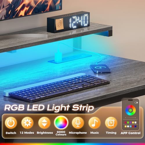PRAISUN 63 Inch Gaming Desk with LED Lights & Power Outlets - Image 6