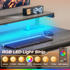 PRAISUN 63 Inch Gaming Desk with LED Lights & Power Outlets - Image 6