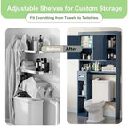 Over The Toilet Storage Cabinet with 7 Shelves, Imitation Walnut Grain Above Toilet Bathroom Organizer with Toilet Paper Holder Stand, Space Saver for Restroom, Laundry, Bathroom (Navy Blue) - Image 5