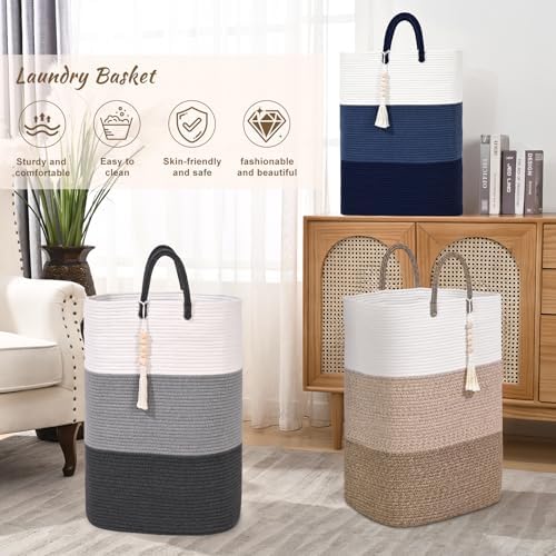Woven Laundry Basket for Clothes,100 L Large Rectangle Laundry Hampers with Beads Tassel, Nursery Storage Basket for Toys, Tall Dirty Clothes Hamper for Bedroom Aesthetic, Laundry Room Organization - Image 4