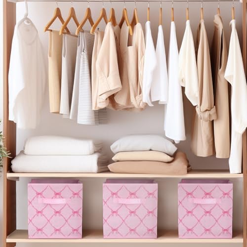 Geelin 6 Pcs Pink Bow Cube Storage Bins 11 Inch Storage Basket with Handle - Image 4