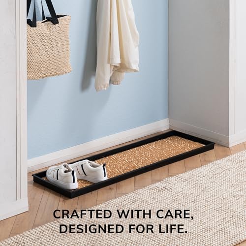 Anji Mountain Heavy Duty Waterproof Rubber Shoe Storage Mat Organizer/Boot Storage Multi Use for Entryway with Coir, Tan and Khaki Insert, Fits 4 Pair (46.5" Wide) - Image 5