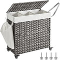 SONGMICS Rolling Laundry Hamper with Lid, 145 L 3-Section Synthetic Rattan by SONGMICSbySONGMICSHOME
