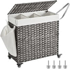 SONGMICS Rolling Laundry Hamper with Lid, 145 L 3-Section Synthetic Rattan by SONGMICSbySONGMICSHOME