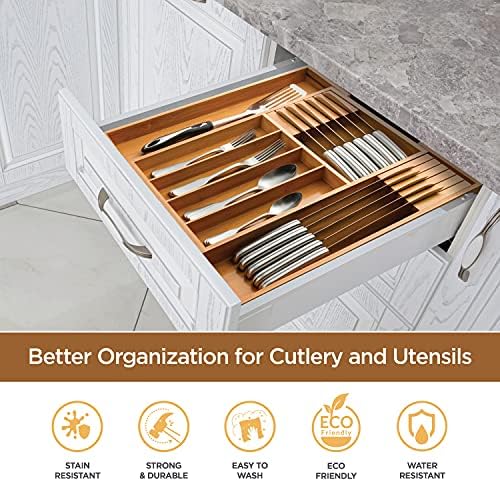 Utensil Drawer Organizer, Kitchen Silverware Organizer with Knife Blocks - Image 2