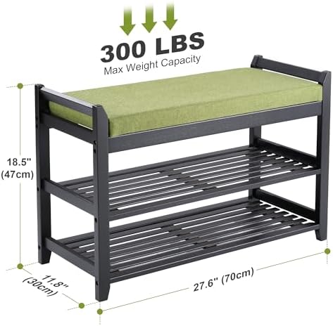 PETKABOO Shoe Rack Bench with Storage 27.6 in, Black Shoe Storage Bench with Cushion for Entryway, Hallway, Bedroom, Living Room - Image 3