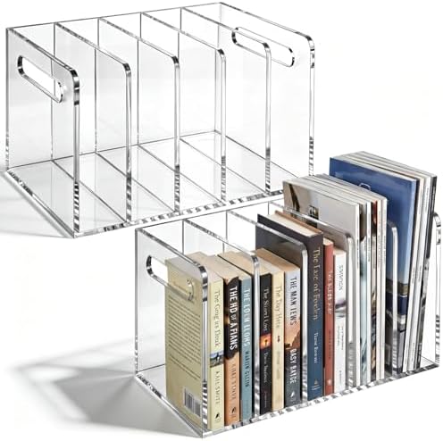 Didaey 2 Pcs Acrylic Magazine File Holder, 5 Vertical Compartments Desk Sorter Organizer Magazines Documents Books Accessories Clear Folder Rack Binder for Office Home (B5,5 Sections,Clear) by Didaey