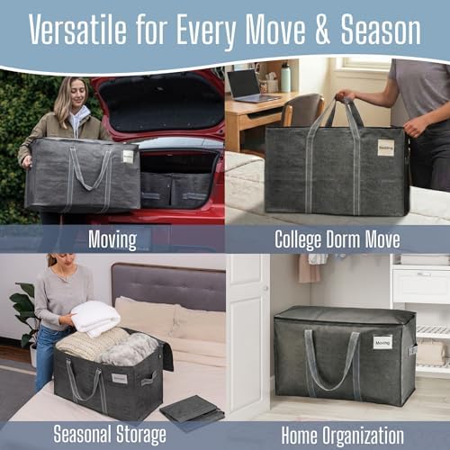 VENO 10 Pack Heavy Duty Moving Bags, Extra Large Storage Bags with Reinforced Handles & Strong Zippers, Foldable & Reusable Moving Box Alternative for Clothes & Dorm Storage - Image 6