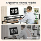 HOOBRO 2-Tier Dual Monitor Stand Riser, 39 Inch Large Computer Monitor Stand for 2 Monitors, Computer Monitor Riser, Desk Shelf Organizer for Office Desk, Accessories, Black BB122CJ01 - Image 5