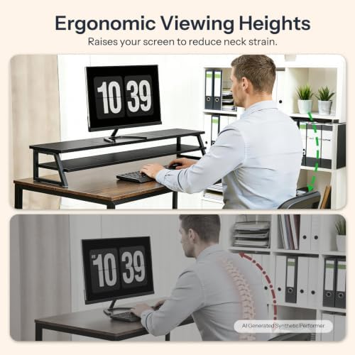 HOOBRO 2-Tier Dual Monitor Stand Riser, 39 Inch Large Computer Monitor Stand for 2 Monitors, Computer Monitor Riser, Desk Shelf Organizer for Office Desk, Accessories, Black BB122CJ01 - Image 5