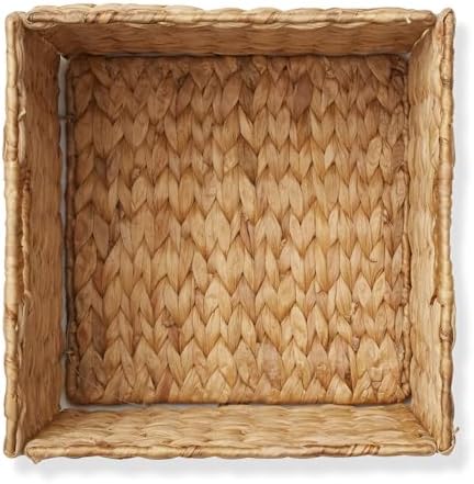 Casafield 10.5" x 10.5" Water Hyacinth Storage Baskets, Natural - Set of 6 Collapsible Cube Organizers, Woven Bins for Bathroom, Bedroom, Laundry, Pantry, Shelves - Image 6