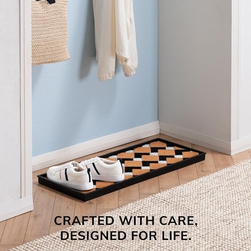 Anji Mountain Heavy Duty Waterproof Rubber Shoe Storage Mat Organizer/Boot Storage Multi Use for Entryway with Coir, Tan and Ivory Insert, Fits 3 Pair (34.5" Wide) - Image 5