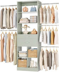 Small Closet System, 3.2-6.8FT Small Closet Organizer with 2 Wooden Drawers & 5 Hanging Rods, Can Fit 37.5 to 81.9 inch Walk-in Closet System, Built-in, Crab Green, Enclosed Storage Volume 2.32 ft³ by Besiost