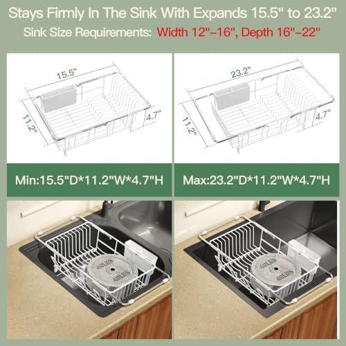 MAJALiS White Expandable Dish Drying Rack Over Sink with Anti-Slip Grip - Image 3