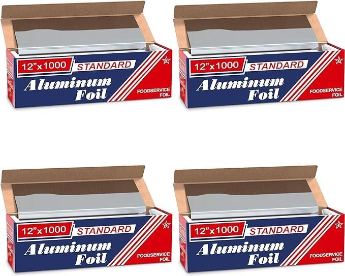 12"x1000 Aluminum Foil Roll | Ideal for Grilling, Baking, & Food Storage | Durable, Versatile for Home & Professional Use | Premium Quality, Commercial Grade, w/Easy Tear Dispenser Box (Pack of 4) by Unknown