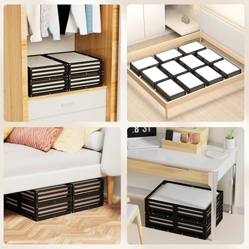 Wisuce 2 Packs Bamboo Under Bed Storage Organizer with Wheels Black Small - Image 6