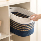 UBBCARE 1 Pack Baskets for Organizing, Woven Storage Baskets for Toys and Towel, Rectangle Cotton Rope Basket with Handles, 14''L x 8''W x9''H, Navy Blue - Image 6