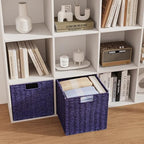 Vagusicc Wicker Storage Basket, Set of 2 Hand-Woven Wicker Basket, 11 inch Storage Basket, Foldable Cube Storage Organizer Bins, Storage Baskets for Organizing Shelves Decor, Purple (11″×11″×11″) - Image 4