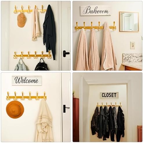 Dseap Coat Rack Wall Mount 24 Inch, Heavy Duty 12-Gauge Base vs Flimsy 1mm, Double-Thick Solid Anti-Snap Hooks, Stainless Steel 6-Hook Hanger for Clothes Hat Closet Entryway, Gold, Pack of 2 - Image 6