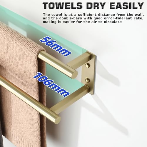 Alise 24 inch Double Towel Bar for Bathroom Wall Mounted, Brushed Gold - Image 4