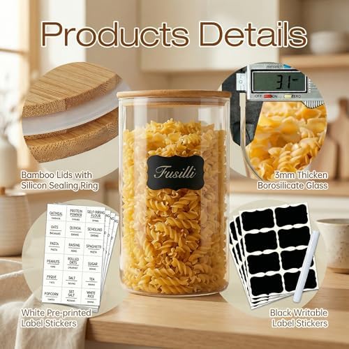32 oz & 21 oz Round Glass Food Storage Containers with Bamboo Lids, 4 Pack - Image 4
