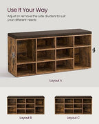 VASAGLE Shoe Bench with Cushion, 12 Compartments, 11.9 x 40.9 x 18.9 Inches - Image 3