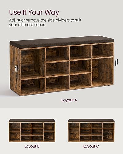 VASAGLE Shoe Bench with Cushion, 12 Compartments, 11.9 x 40.9 x 18.9 Inches - Image 3
