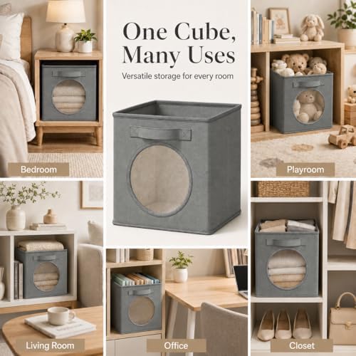 Storage Cubes with Mesh Window, 13'' Cube Storage Bin, Dark Gray, 4 Pack - Image 6