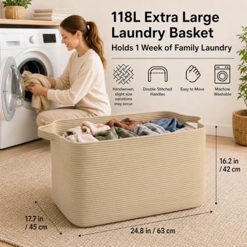 OIASKET 118L Extra Large Blanket Basket Living Room, 24.8"x17.7"x16.2" - Image 6