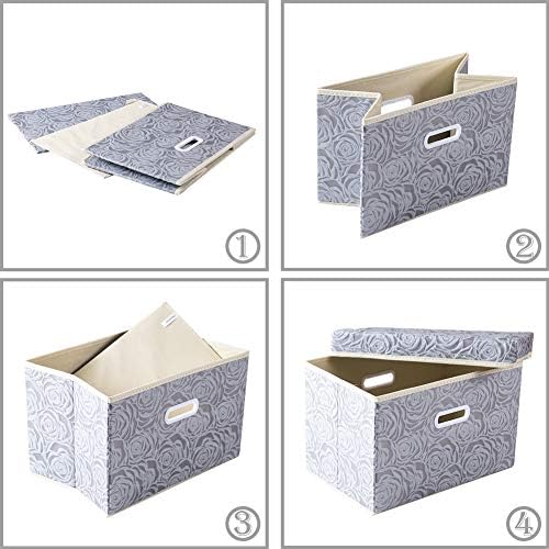 PRANDOM Large Storage Boxes with Lids [5-Pack] Fabric Decorative Storage Bins Cubes Organizer Containers Baskets with Handles for Closet Grey 17.5x11.8x11.8 In For 6+ Year Old Boys and Girls - Image 5